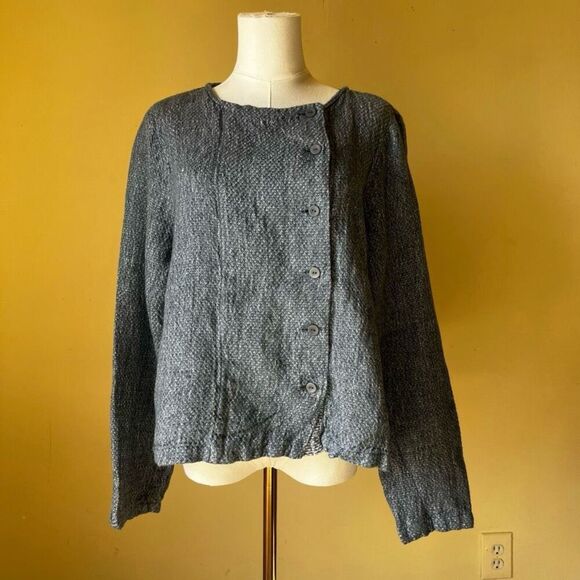 Flax Compelling Cardigan in Blue Honeycomb 100% Linen Button Down Small‎ - Picture 8 of 8